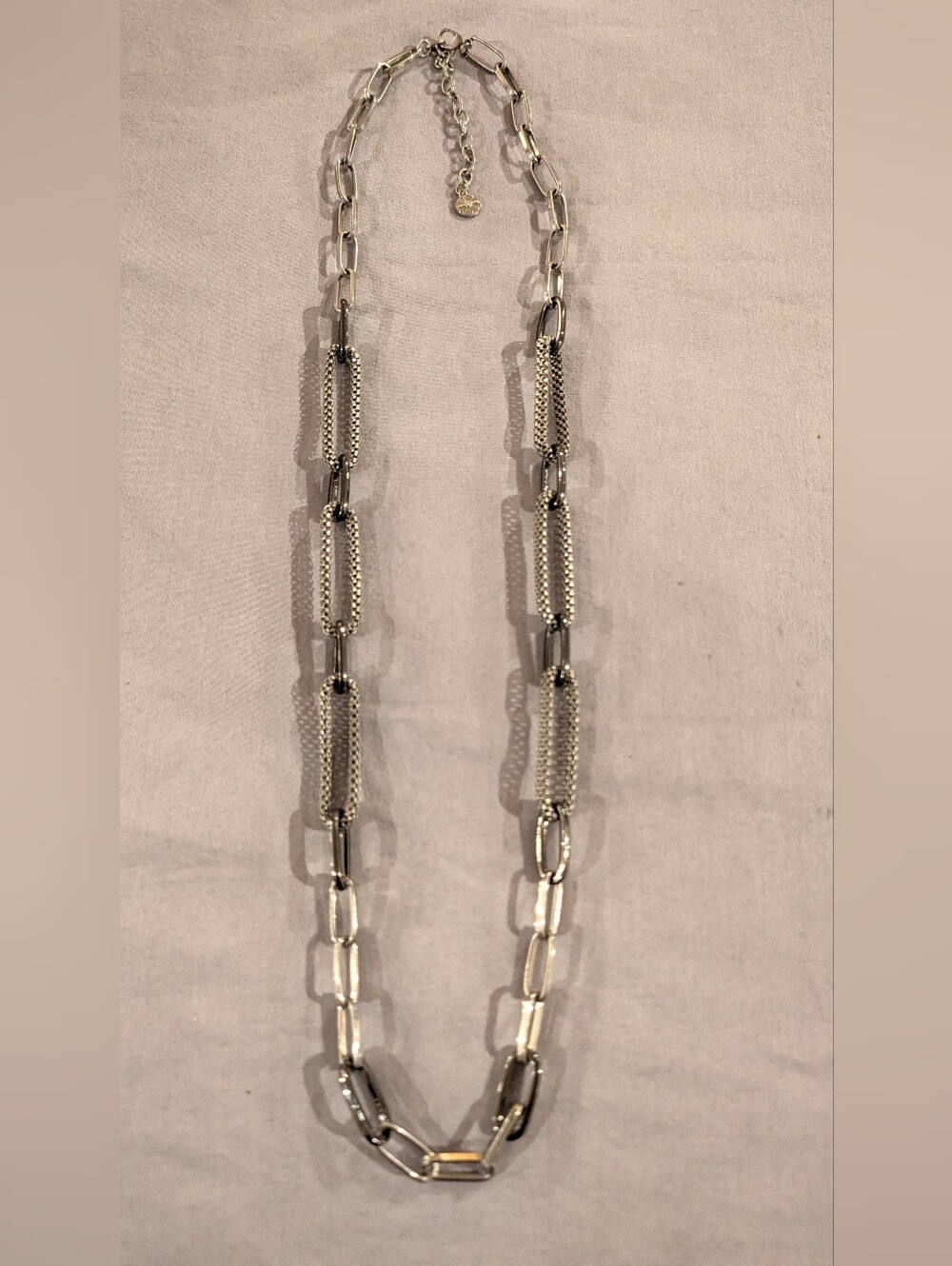 RJ Graziano Mixed Metal Mesh Link Necklace Silver Tone Gunmetal Paperclip Chain
